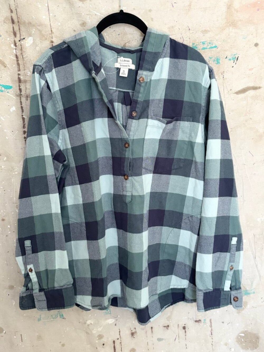LL Bean Soft Brushed Flannel Plaid Hoodie
